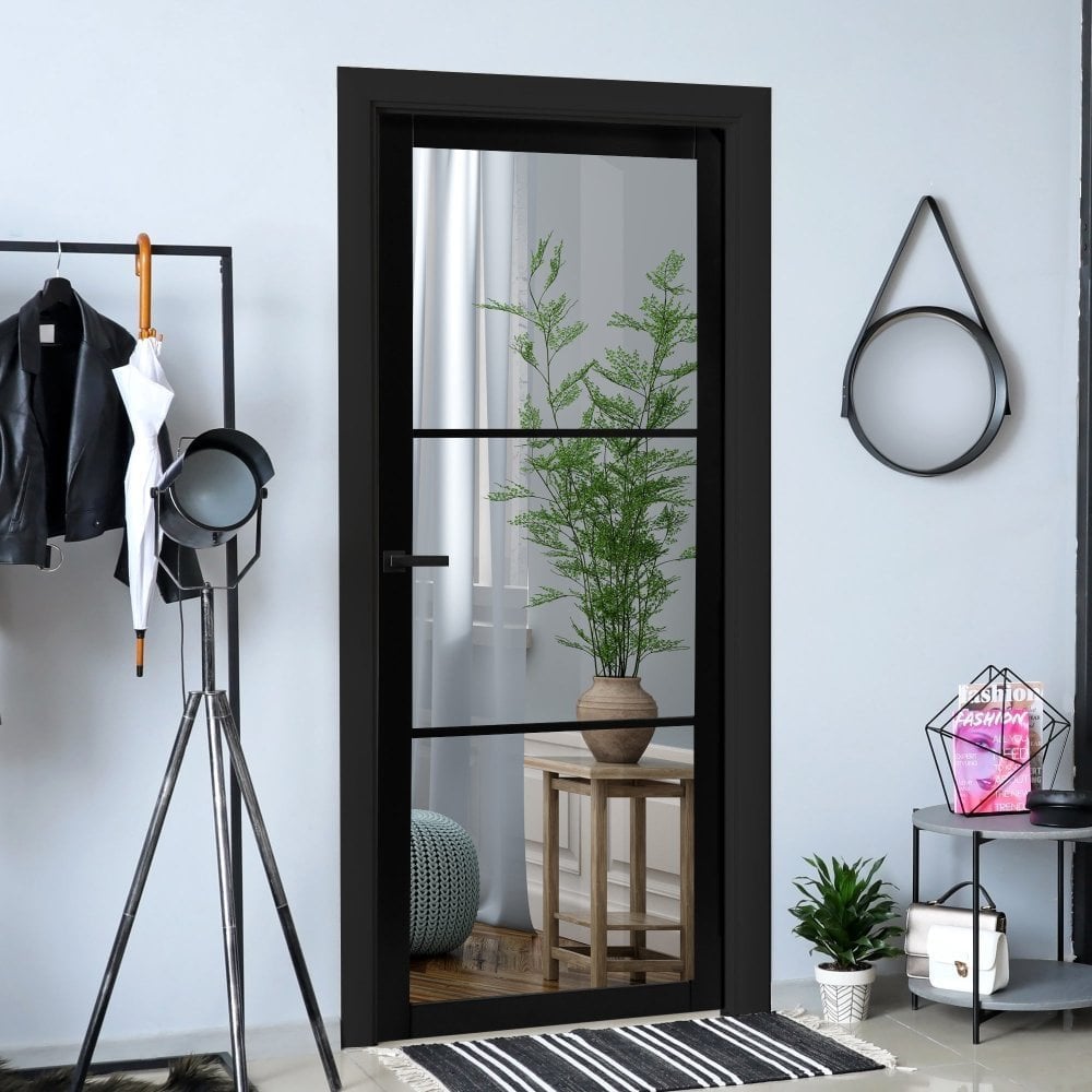 Black Internal Primed Industrial Lifestyle 3L Clear Glass Door (BLKPRM-3LC)