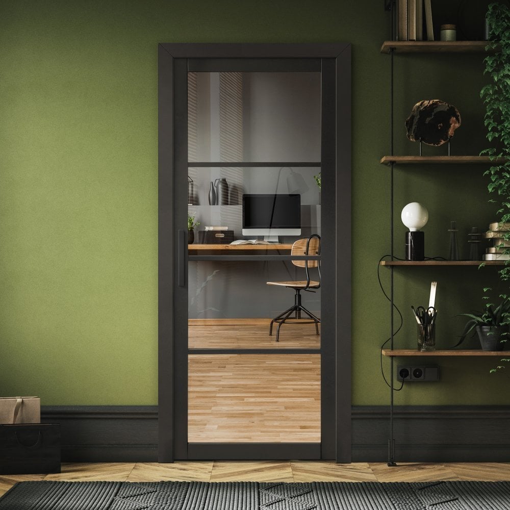 Black Internal Primed Industrial Lifestyle 4 Light Clear Glass Door (116896)