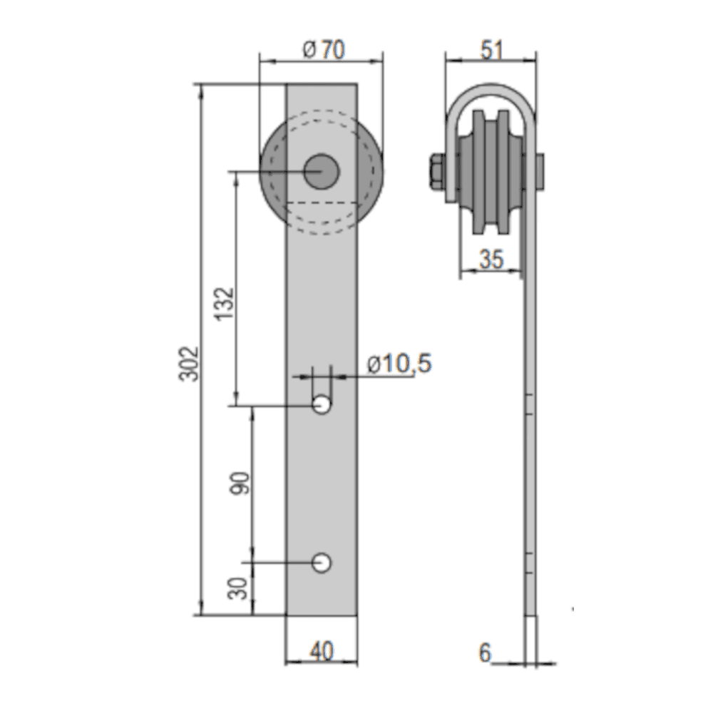 Matt Black 2m Single Face Mounted Sliding Door Track
