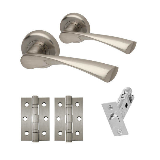 Zeta Lever On Round Rose Handle Pack, Satin Nickel Plated (119104)