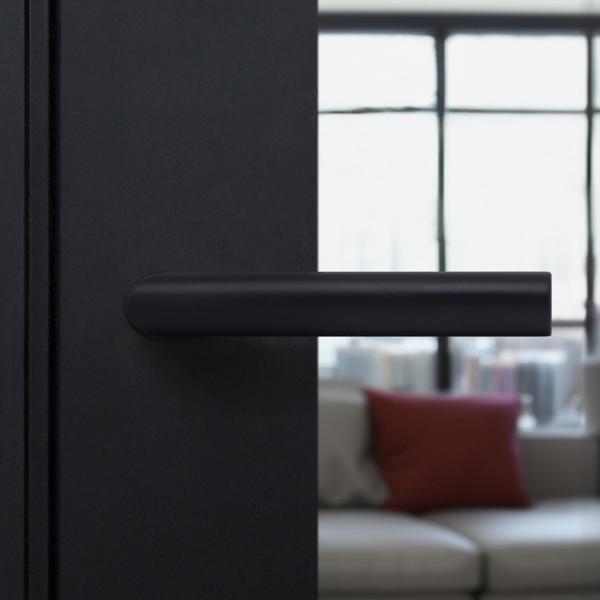Studio Industrial Round Rose Lever Door Handle Set - Matt Black (307042)