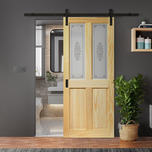 Clear Pine Internal Unfinished 2 Panel 2 Light Campion Glass Sliding Door - Black Face Mounted (119902)