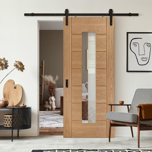 Oak Internal Fully Finished Pedrena 1 Light Clear Glass Sliding Door - Black Face Mounted (119936)