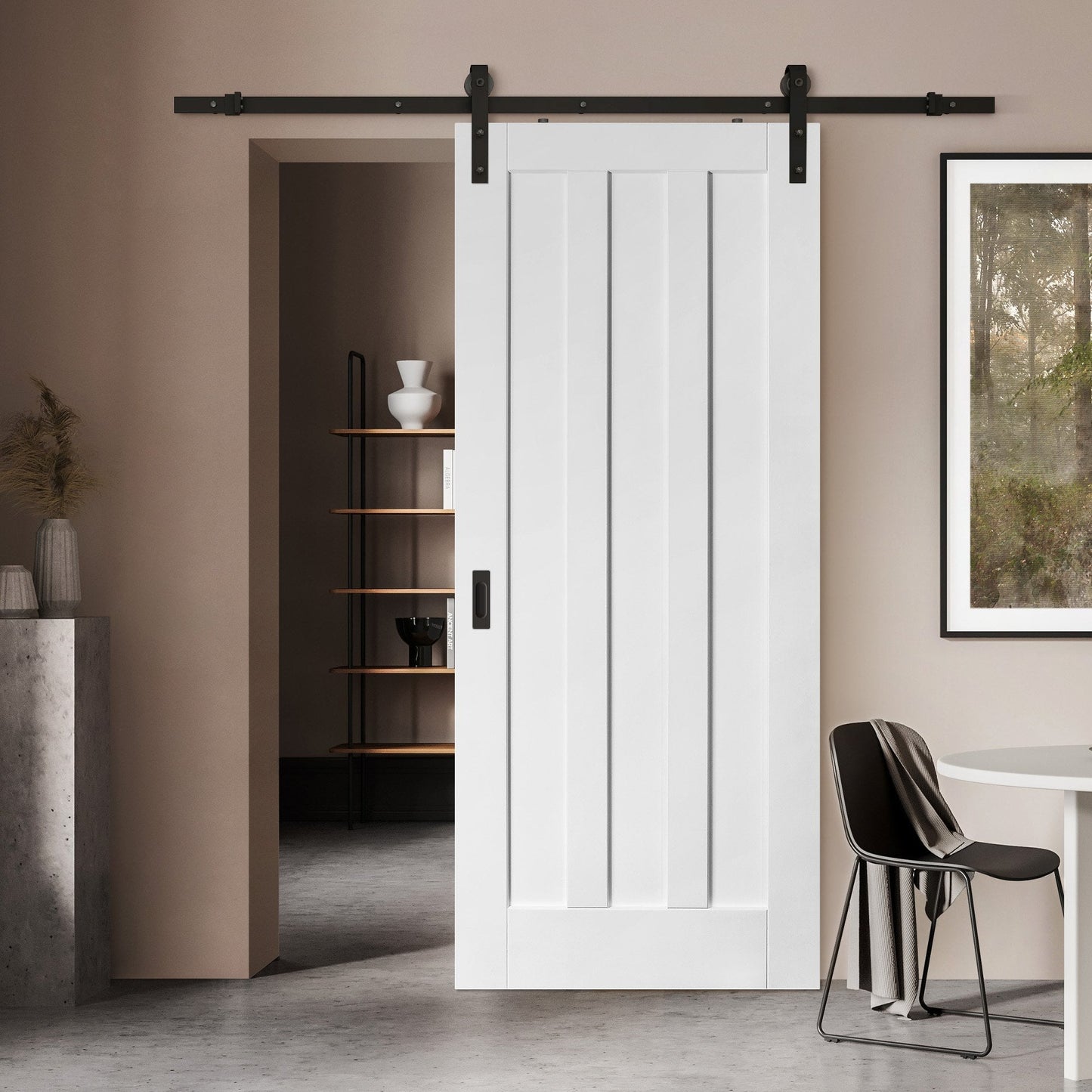 White Internal Primed Ashton 3 Panel Door Sliding Door - Black Face Mounted (119975)
