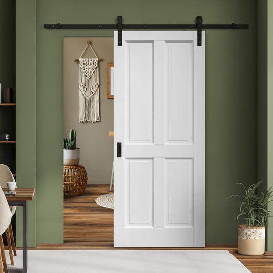 White Internal Primed Berkeley 4 Panel Sliding Door - Black Face Mounted (119979)