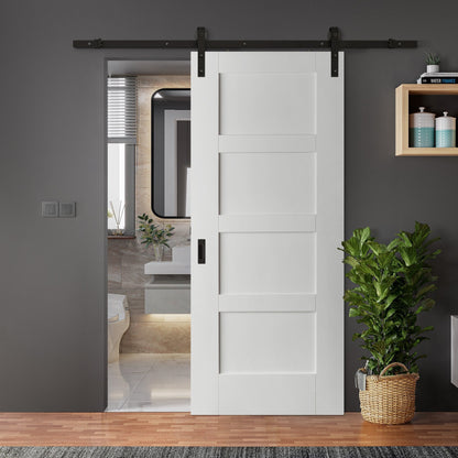White Internal Primed Shaker 4 Panel Sliding Door - Black Face Mounted (120006)