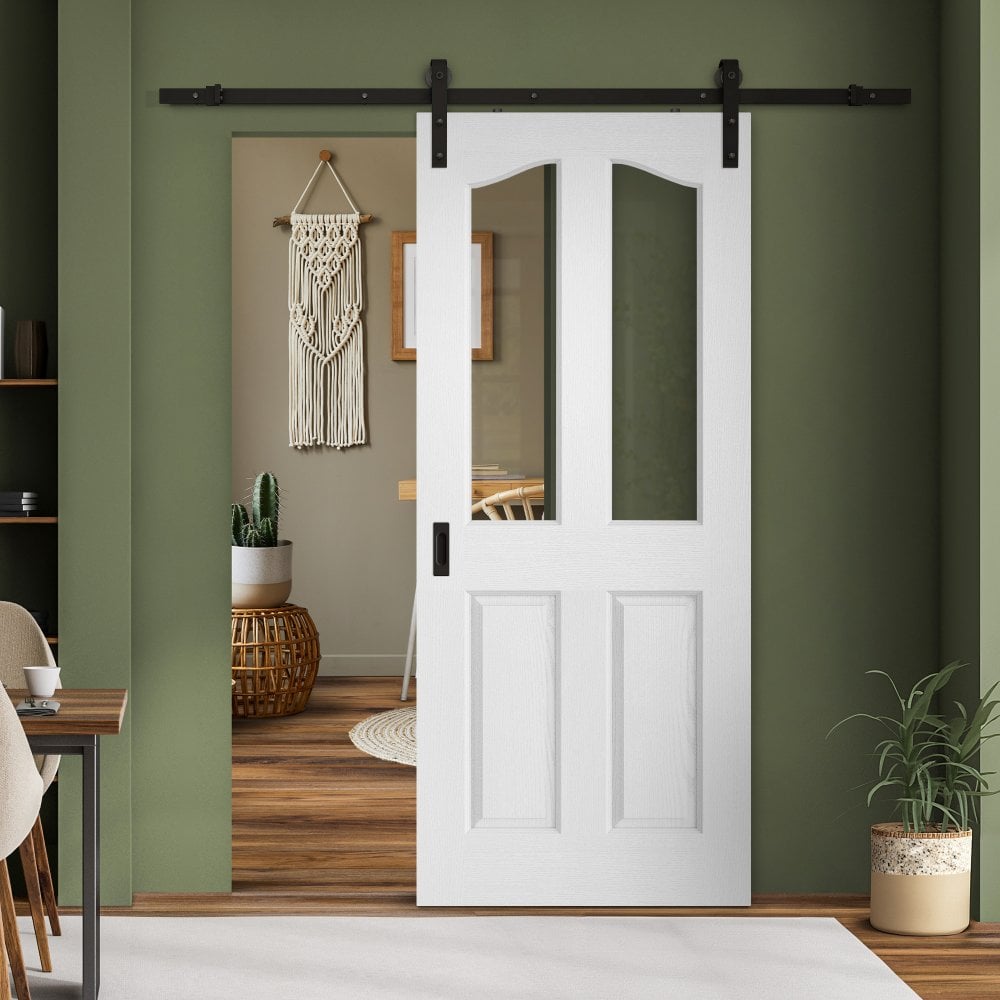 White Lifestyle 2 Light Sliding Door - Black Face Mounted (120017)