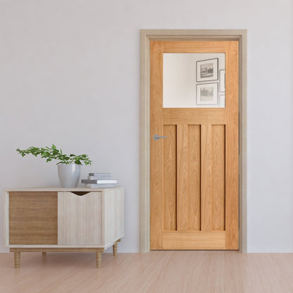 Oak Internal Unfinished 1930's DX 3 Panel 1 Light Clear Glass Made-to-Measure Door (120455)