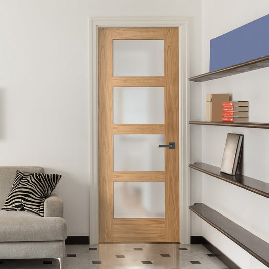 Oak Internal Unfinished Shaker 4 Light Obscure Glass Made-to-Measure Door (120468)