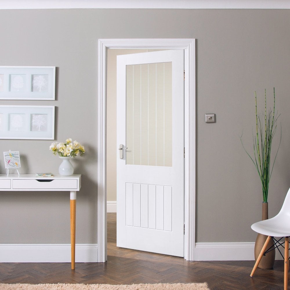 White Internal Primed Cottage 1 Light Etched Lined Clear Glass Made-to-Measure Door (120505)