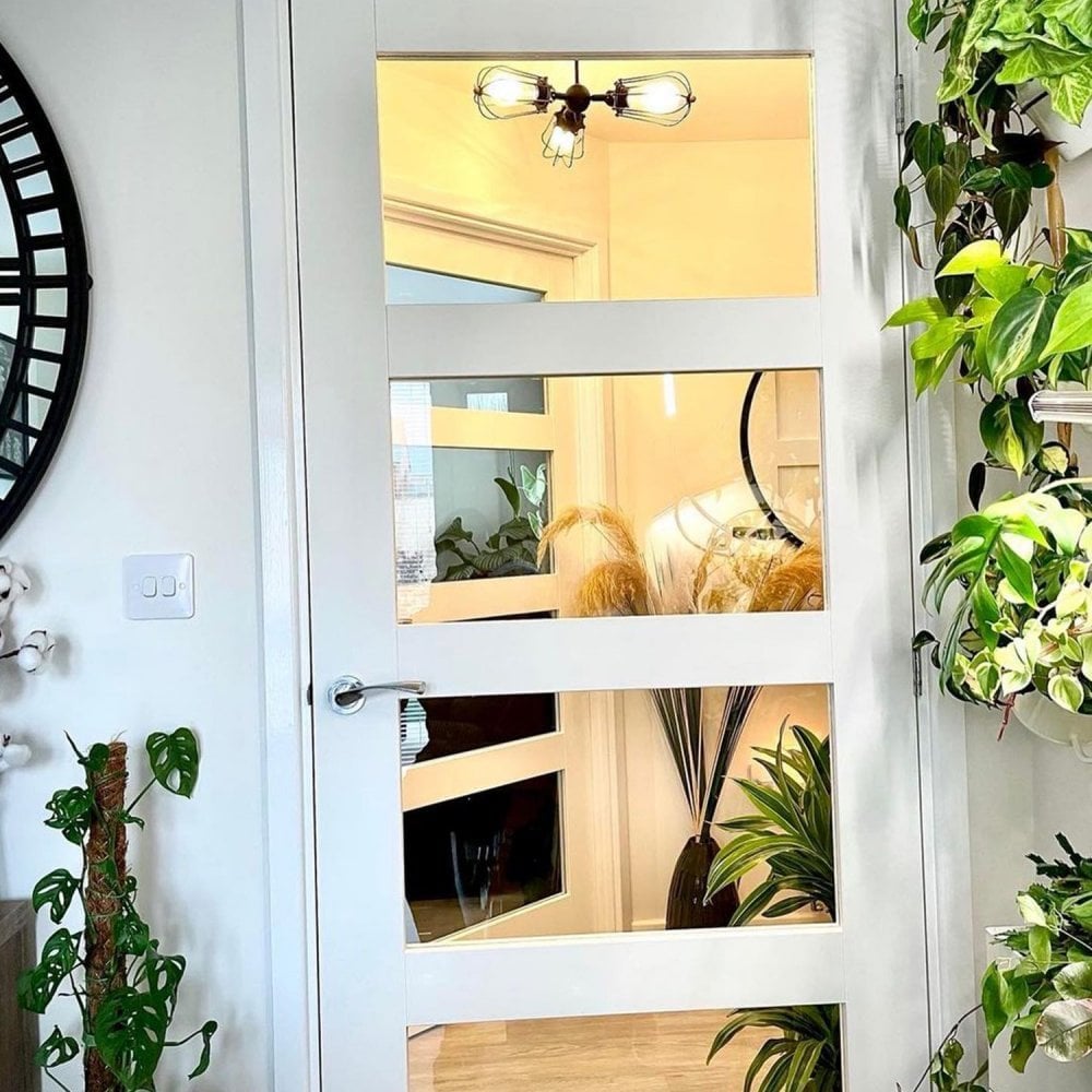 White Internal Primed Shaker 4 Light Clear Glass Made-to-Measure Door (120522)