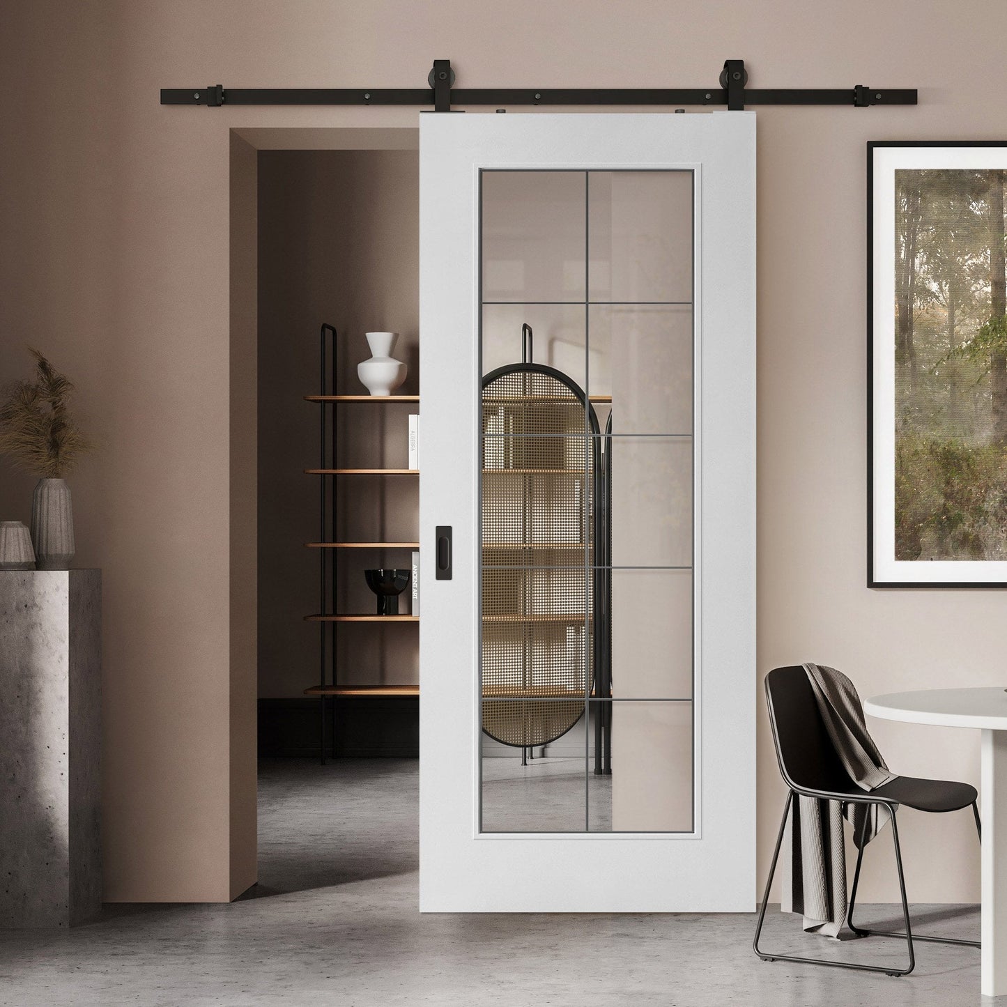 White Primed Internal Chrome 10 Light Bevelled Clear Glass Sliding Door - Black Top Mounted (120700)