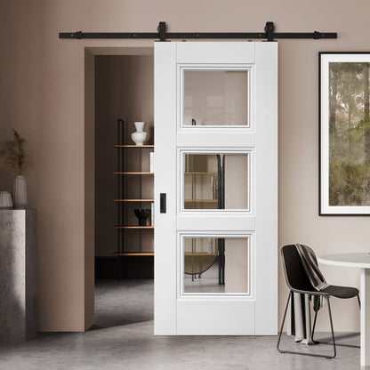 White Primed Internal Elegance Ripley 3 Light Clear Glass Sliding Door - Black Top Mounted (120711)