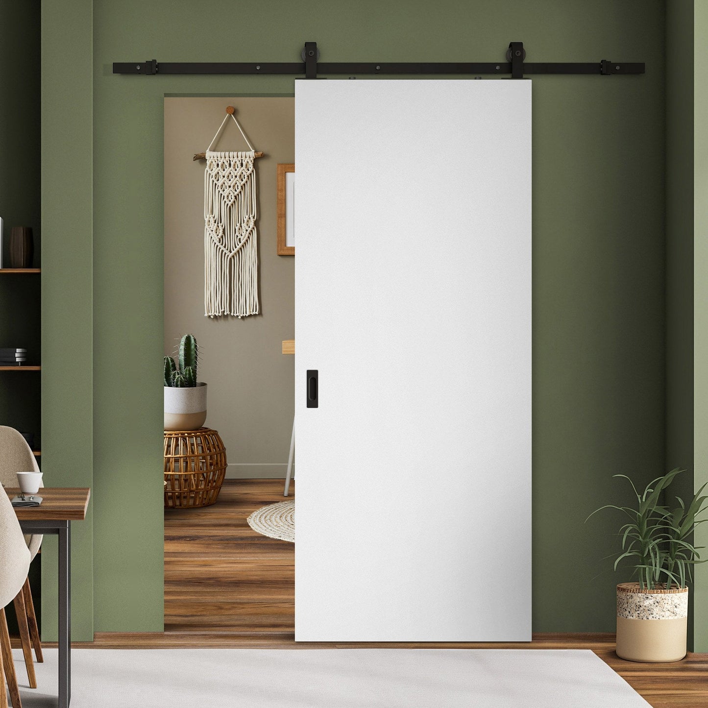 White Internal Primed Lifestyle Flush Sliding Door - Black Top Mounted (120721)