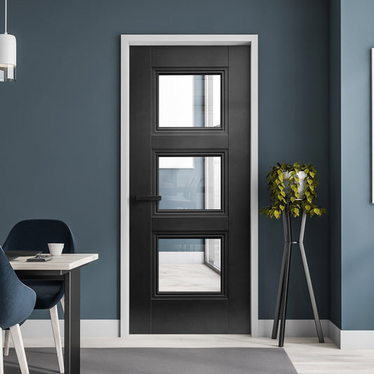 Black Fully Finished Internal Elegance Ripley 3 Light Clear Glass Made-to-Measure Door
