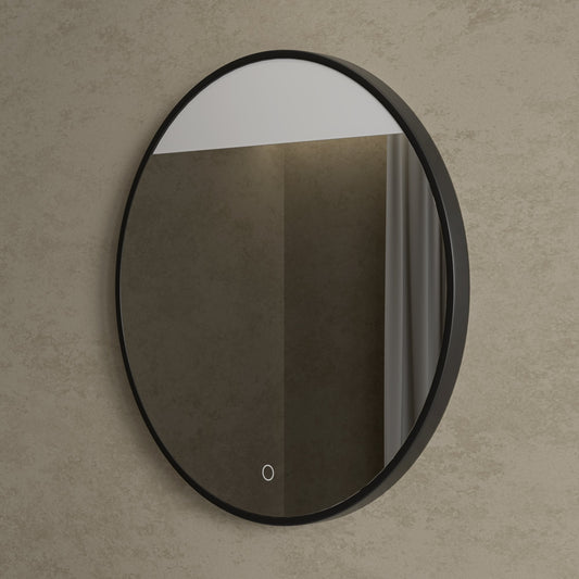 Tyros Round Mirror with Light Matt Black 800mm