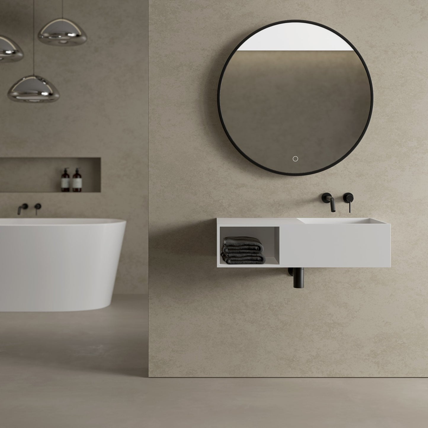 Tyros Round Mirror with Light Matt Black 800mm