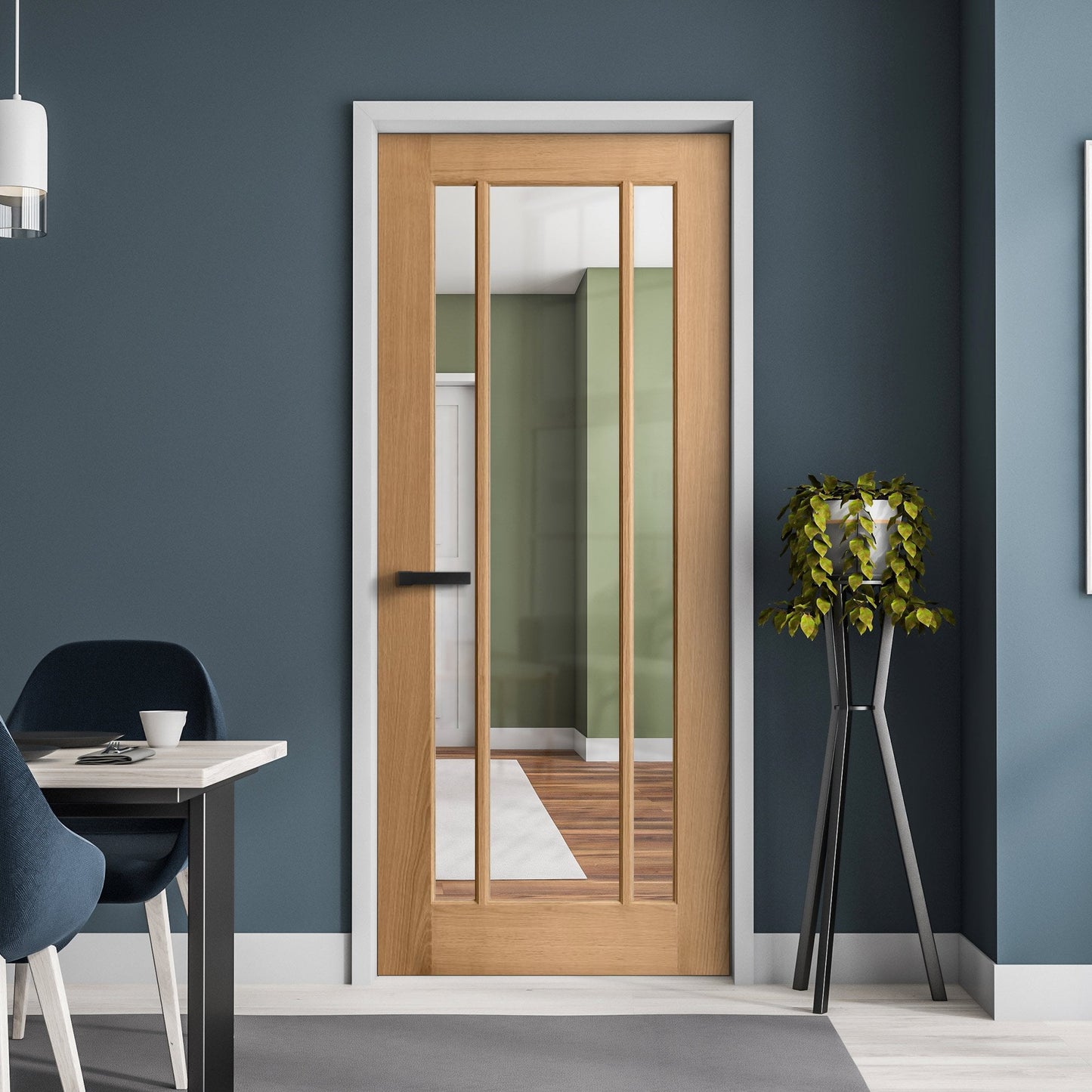 Oak Internal Unfinished Toledo 3 Light Clear Glass Made-to-Measure Door (120470)