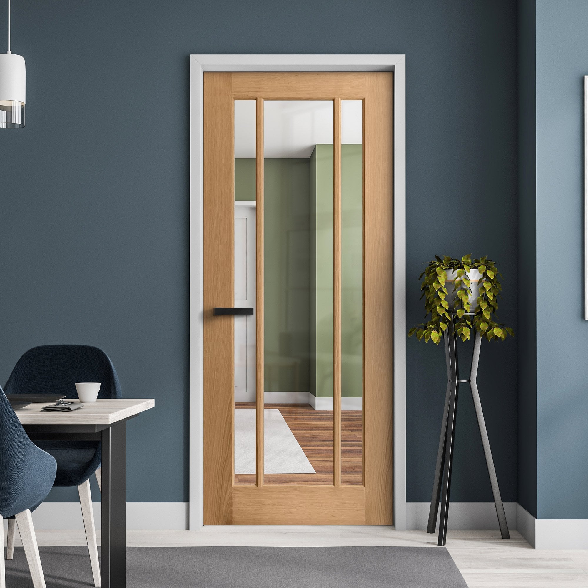 Liberty Doors Oak Internal Unfinished Toledo 3 Light Clear Glass Door