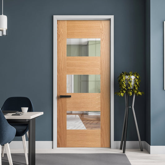 Oak Internal Fully Finished Edison 7 Panel 3 Light Clear Glass Door (108073)