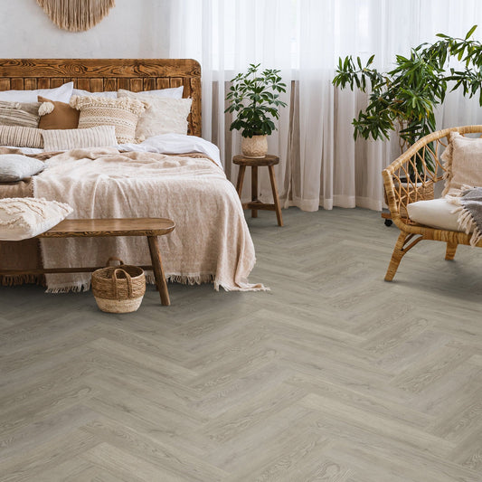 Liberty Floors | 5.5mm Herringbone Steel City Grey Engineered Sample - SKU-305107 - SPC-HB-004