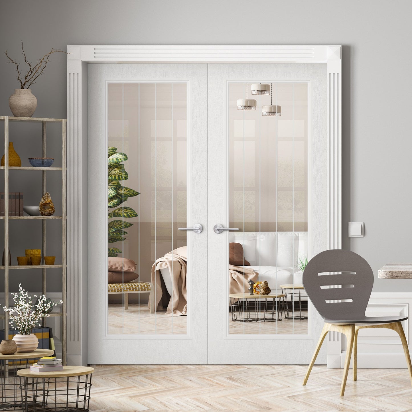 Internal White Painted Lifestyle Farley 1 Light Obscure Lined Clear Glass Pair Door (121451)