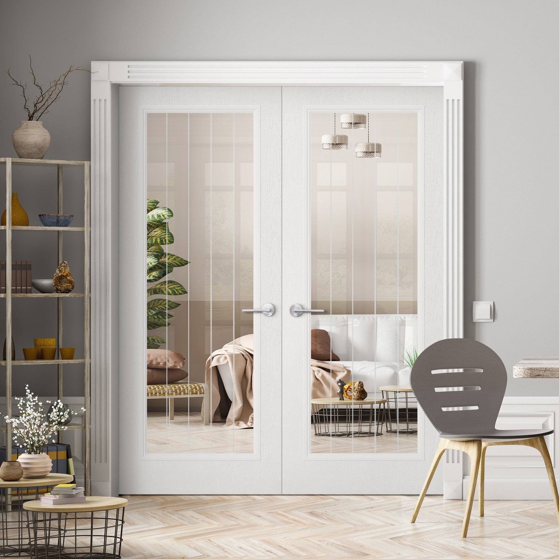 Internal White Painted Lifestyle Farley 1 Light Obscure Lined Clear Glass Pair Door (121451)