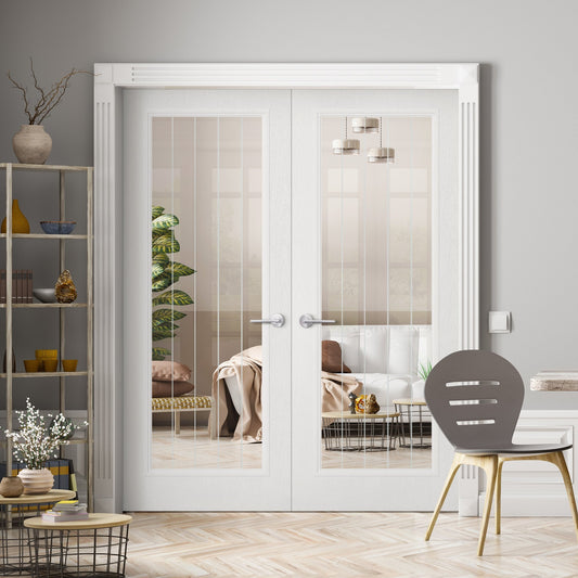 Internal White Painted Lifestyle Farley 1 Light Obscure Lined Clear Glass Pair Door (121451)