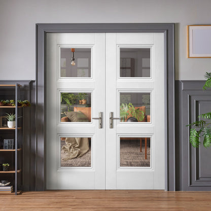 Internal White Primed Elegance Ripley 3 Light Clear Glass Pair Door (121415)