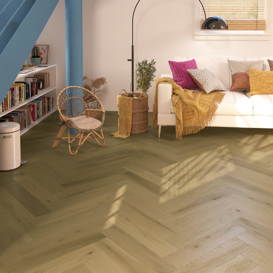 Liberty Floors | Dune Oak - HydroShield Real Wood Herringbone Sample - LIBHB-Z-322 - SKU-337931