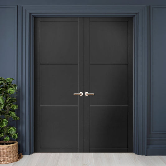 Jet Black Internal Fully Finished Industrial Studio 3 Panel Pair Door (121350)