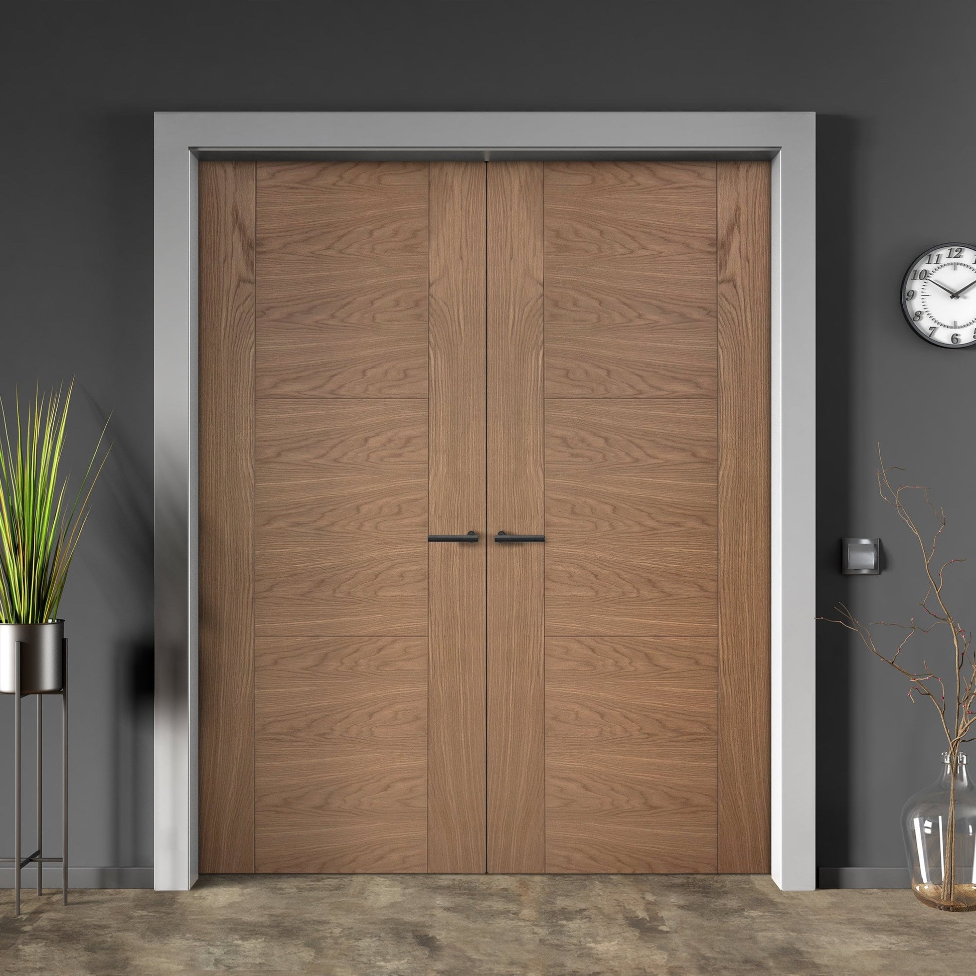 Internal Oak Unfinished Trent 3 Panel Pair Door (121392)