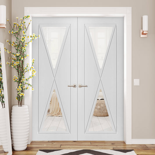 Internal White Primed Alexa 2 Light Glazed Pair Door (121397)