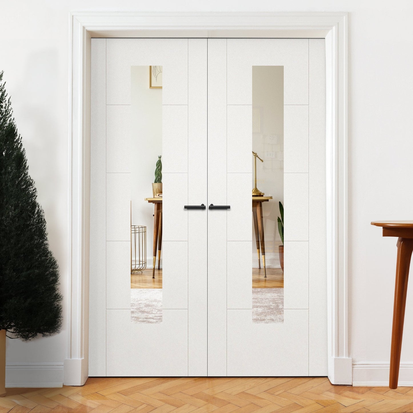 Internal White Primed Parma 5 Panel Door w/ Clear Glass Pair Door (121419)