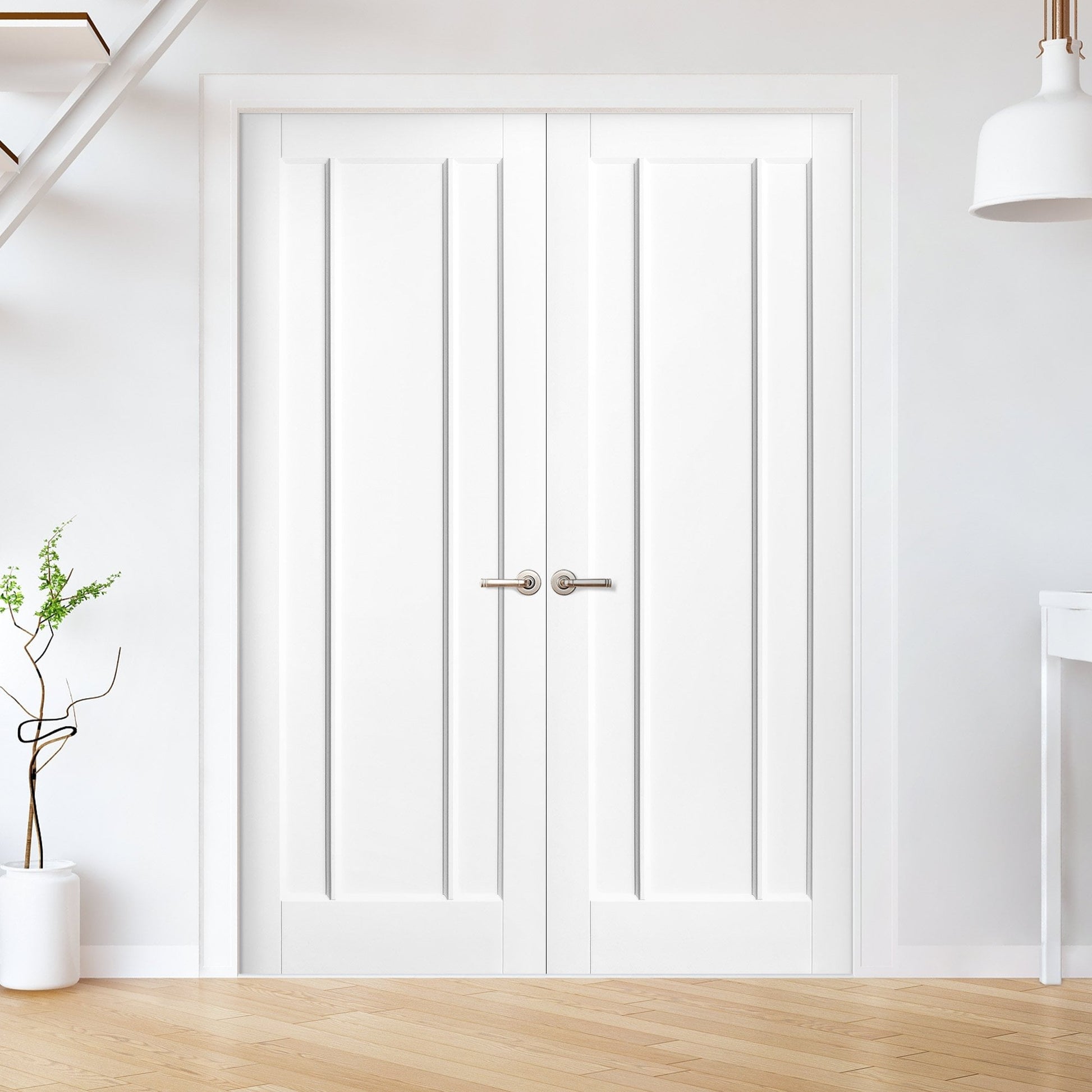 Internal White Primed Toledo 3 Panel Pair Door (121434)