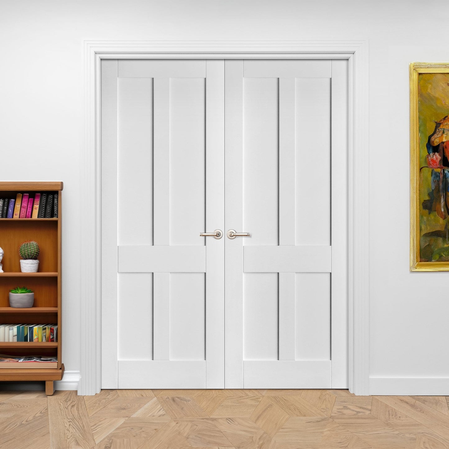 Internal White Primed Victorian Shaker 4 Panel Pair Door (121440)