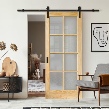 Clear Pine Internal Unfinished SA 8 Obscure Glass Sliding Door - Black Face Mounted (119909)