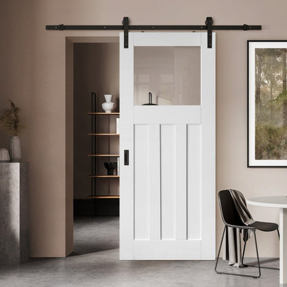 White Internal Primed DX 1930's Clear Glass Sliding Door - Black Face Mounted (119987)
