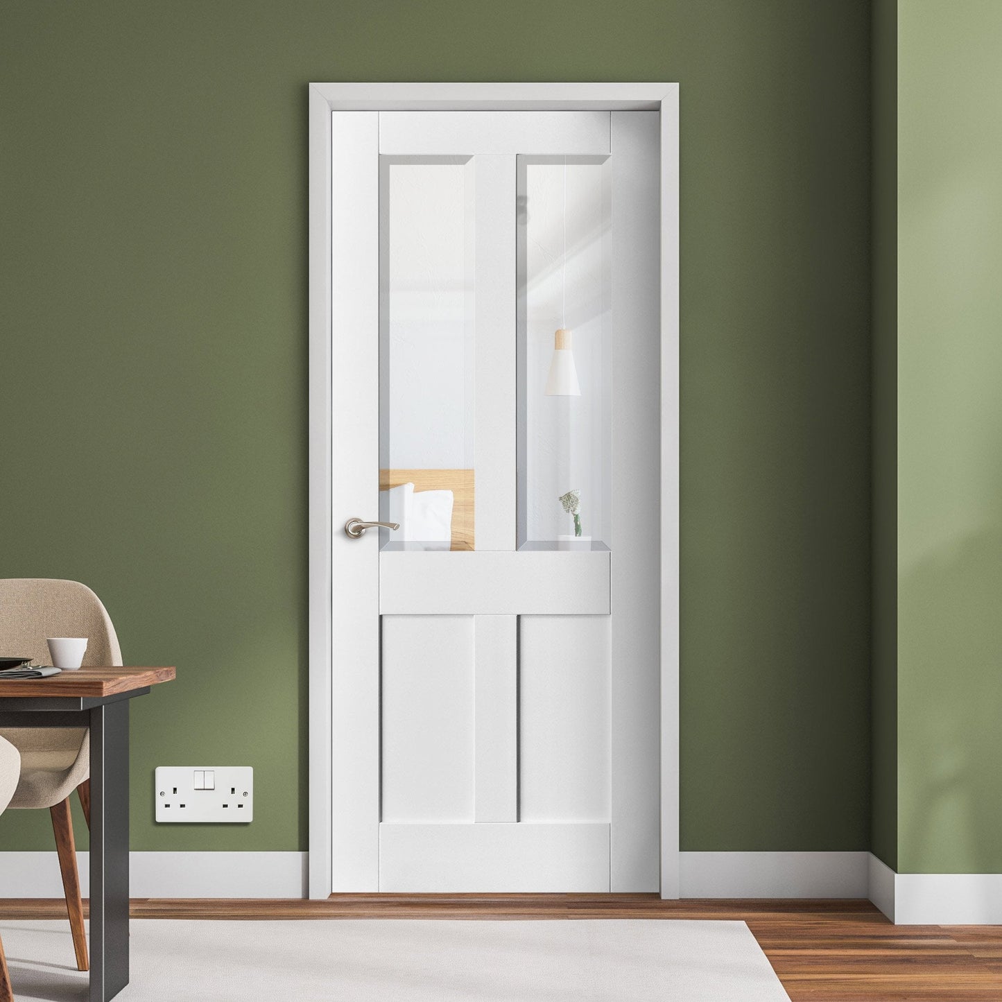 White Internal Primed Berkeley 2 Panel 2 Light Bevelled Clear Glass Door (87762)