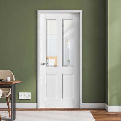 White Internal Primed Berkeley 2 Panel 2 Light Bevelled Clear Glass Door (87762)
