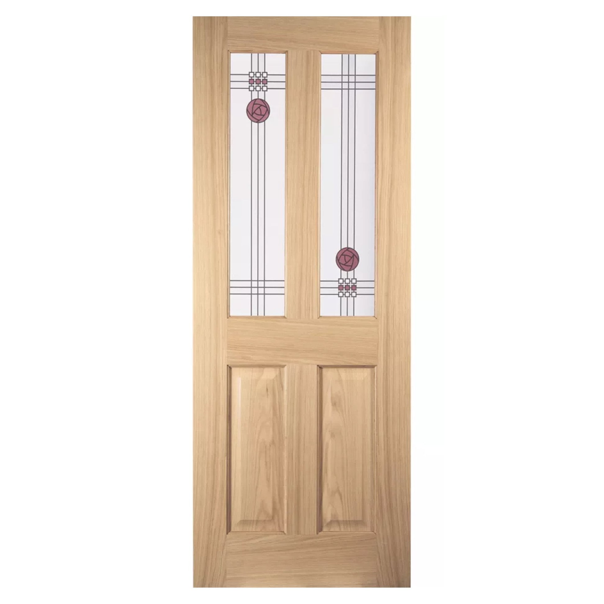 Oak Internal Unfinished Mackintosh 2 Light Clear & Stained Glass Door (121681)