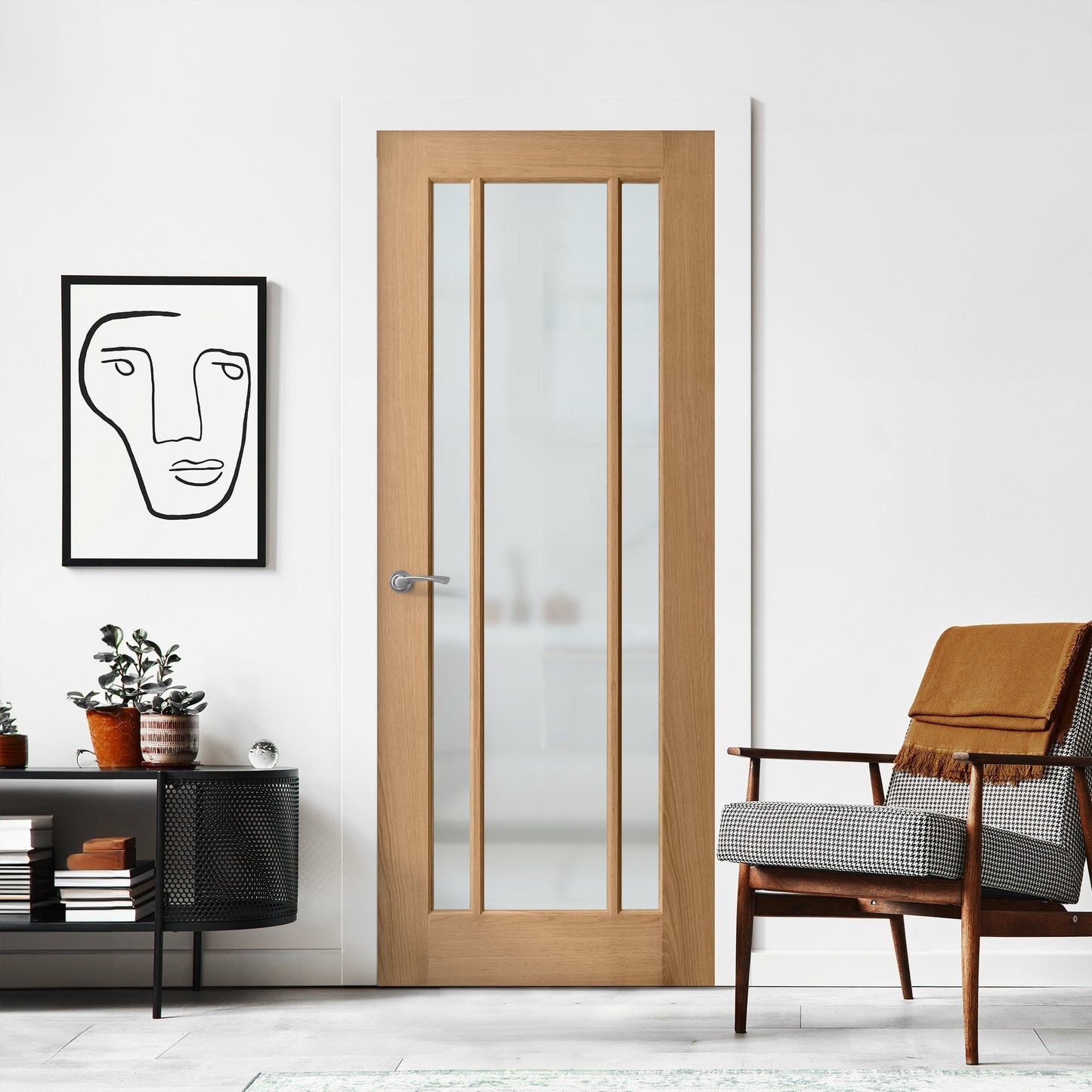 Oak Internal Unfinished Toledo 3 Light Obscure Glass Made-to-Measure Door