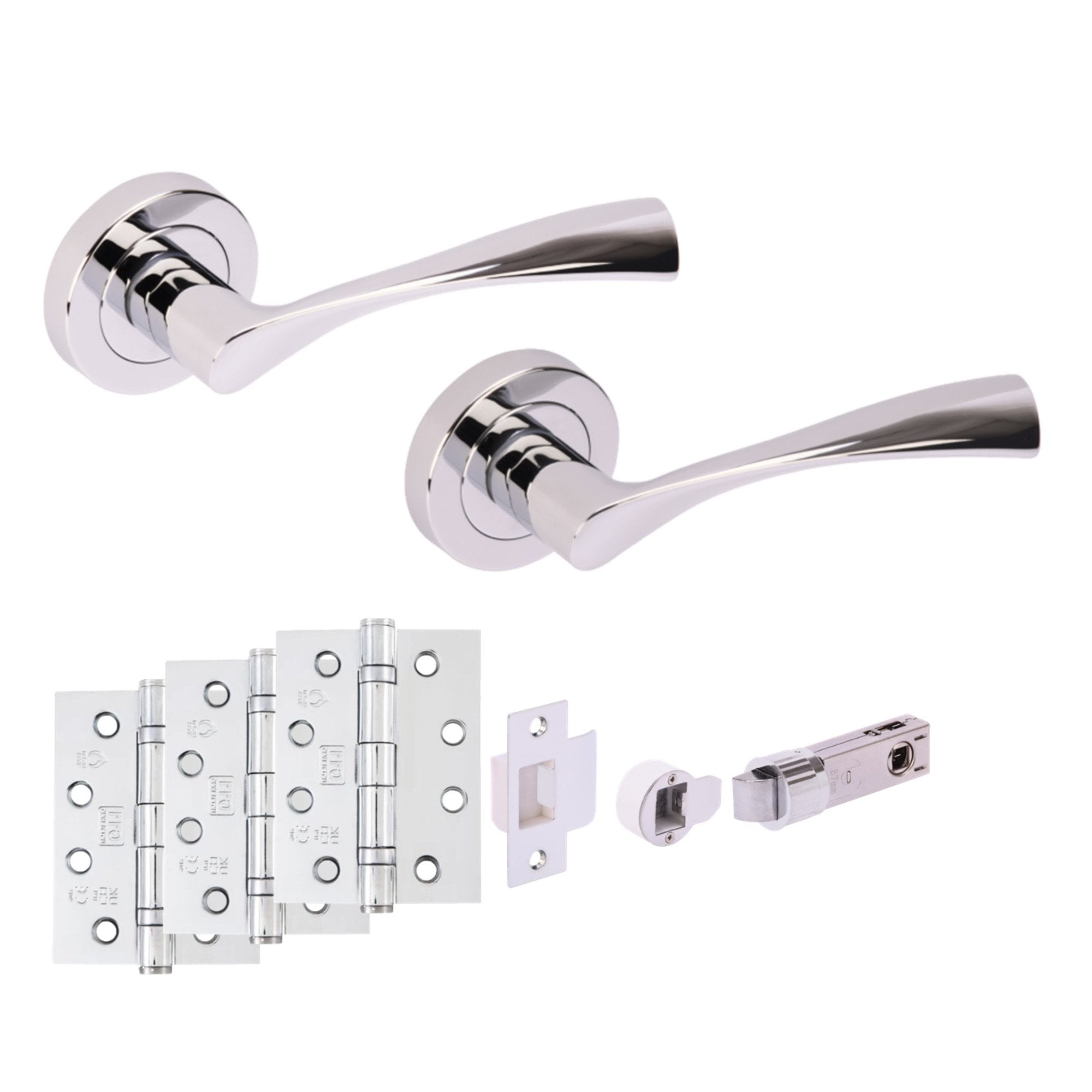 Leader Oasis Round Rose Lever Fire Rated Handle Set - Polished Chrome