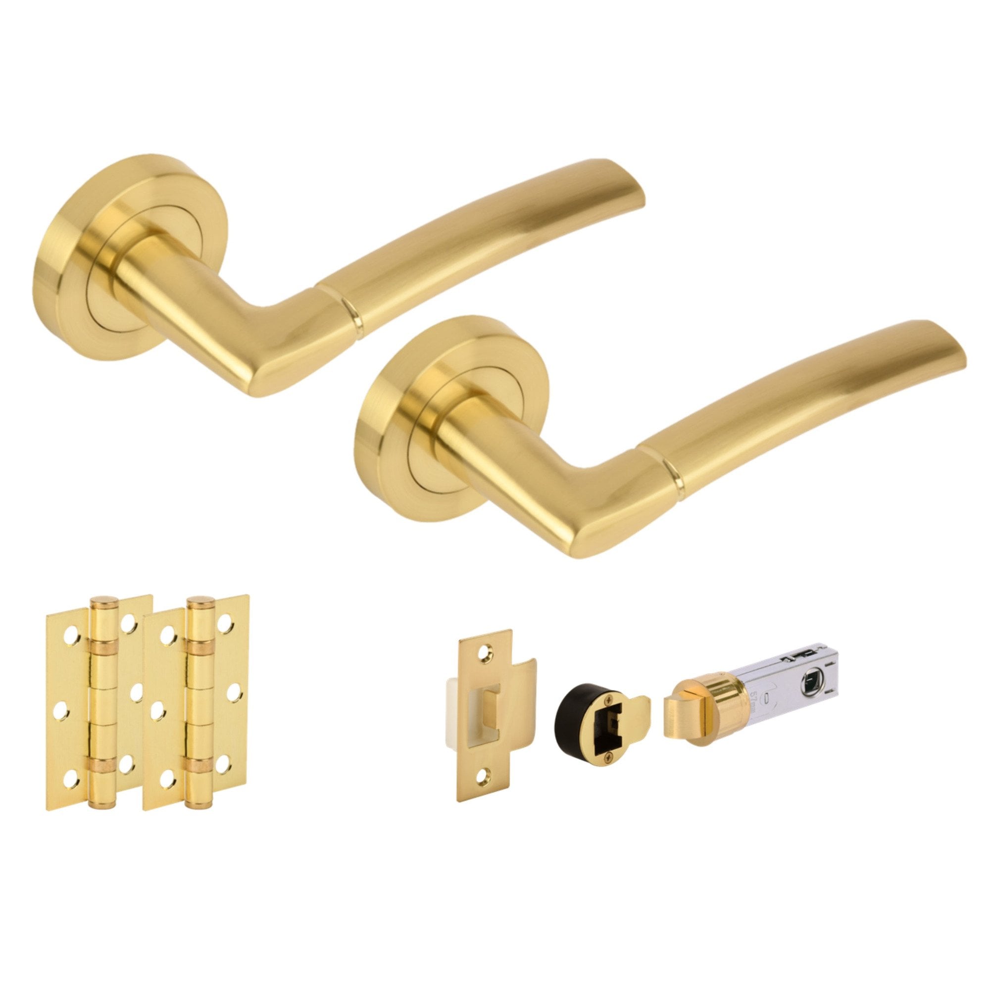 Leader Orbit Round Rose Lever Door Handle Set - Satin Brass