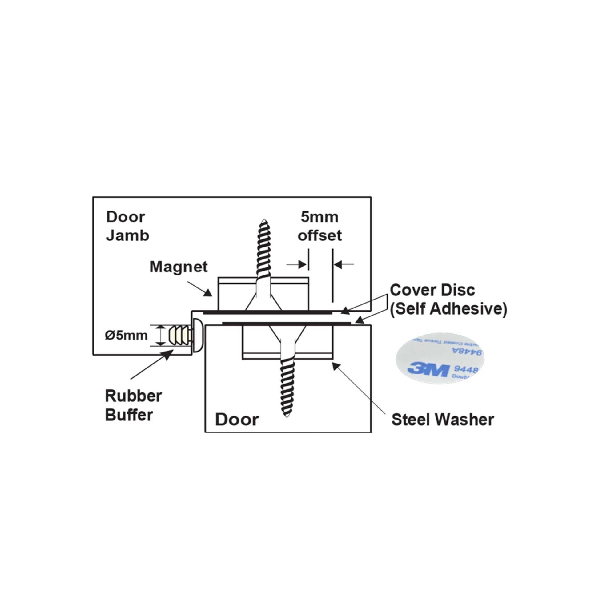 12mm Flush Mounted Countersunk Magnetic Catch - Satin Stainless Steel (122068)