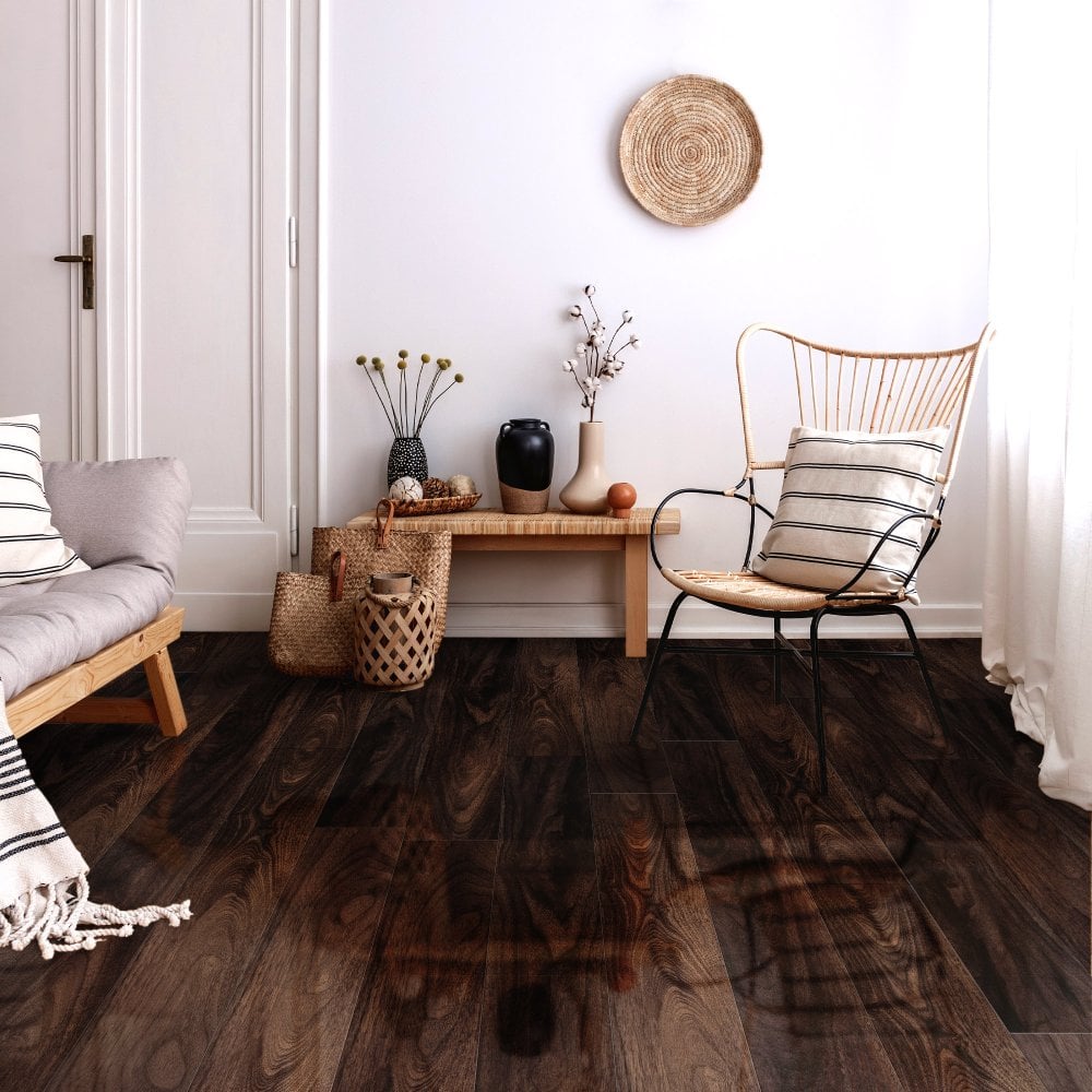Rich Walnut - Glamour 12mm High Gloss Laminate Sample (SKU-343963)