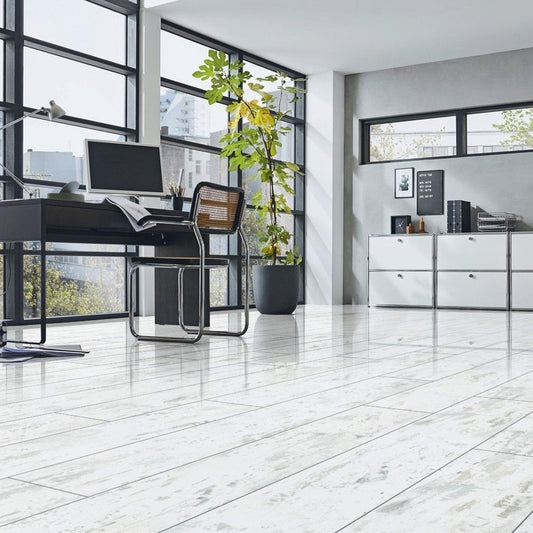 Antique White - Lustre 8mm High Gloss Laminate Flooring (84874)