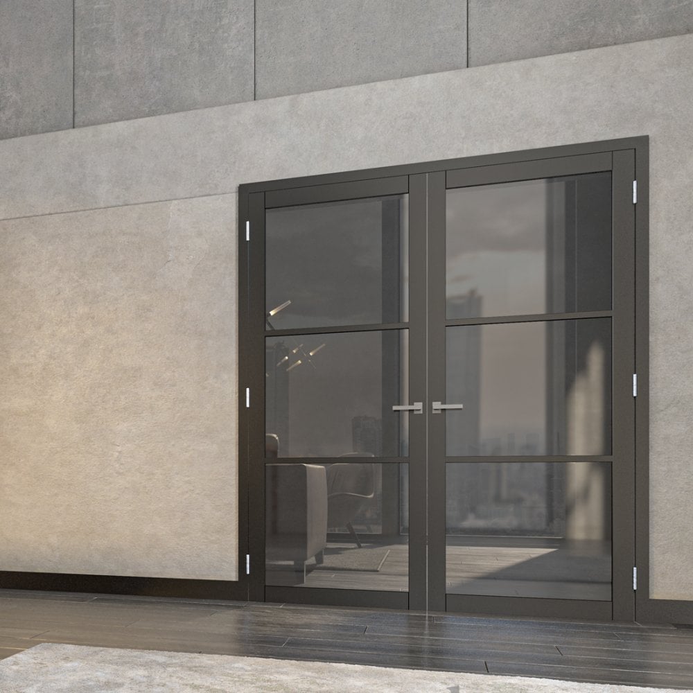 B-Grade Black Internal Fully Finished Camden 3 Light Tinted Glass Door (93351)