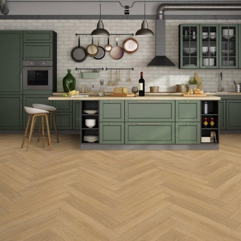 Pale Amberwood Oak - Comfort Luxe 12mm Laminate Herringbone Sample (SKU-343977)