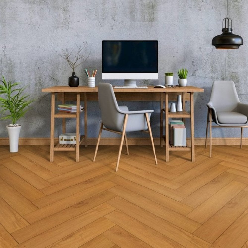 Warm Harvest Oak - Comfort Luxe 12mm Laminate Herringbone Sample (SKU-343979)